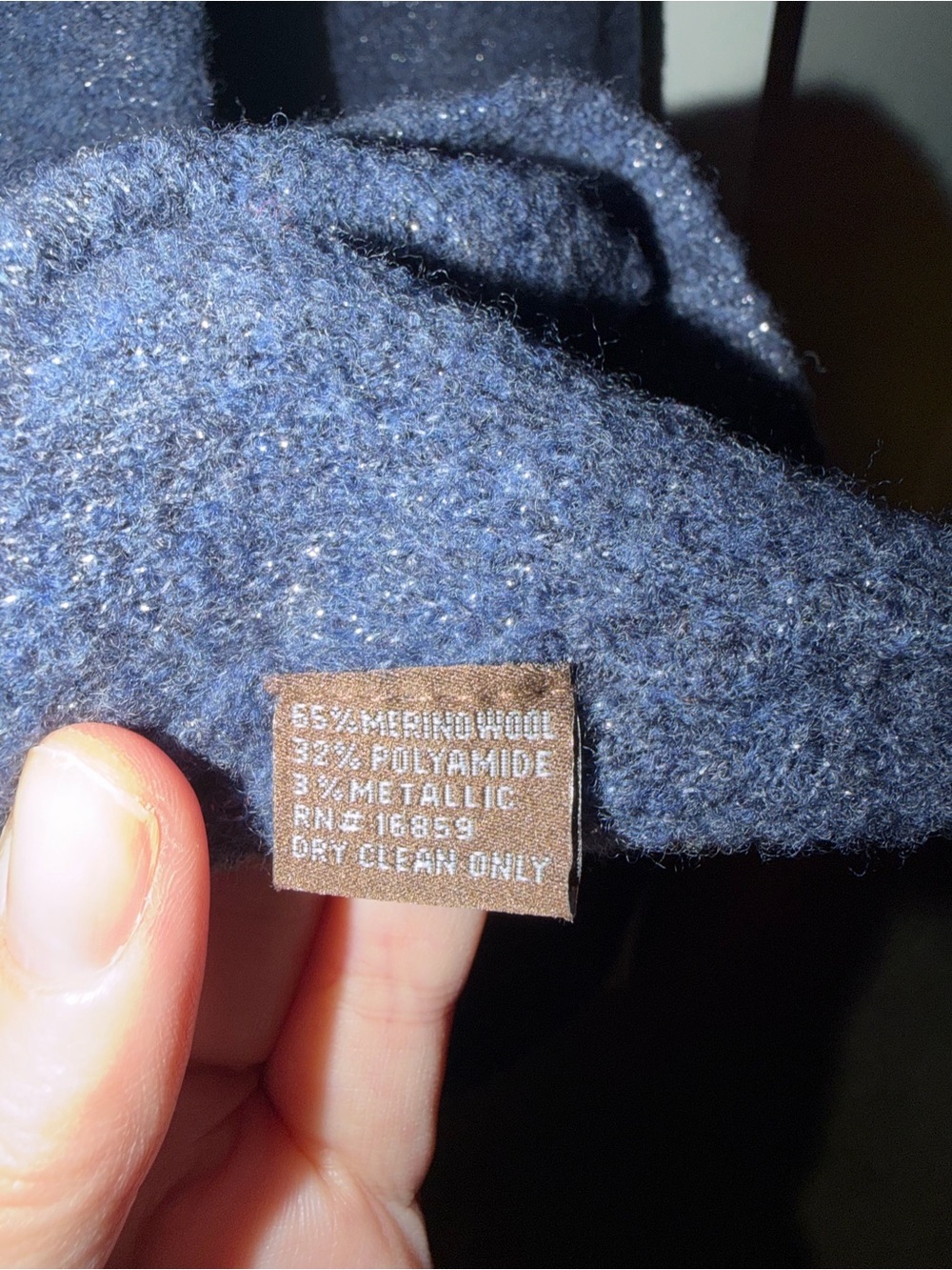 J McLaughlin Navy Blue Metallic Merino Wool V-Neck Sweater L - Picture 3 of 4